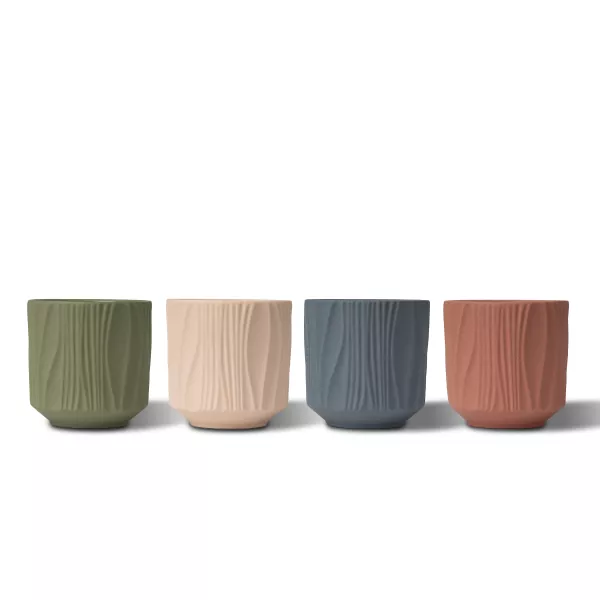 चार-रङ म्याट ठाडो ढाँचा सिरेमिक मैनबत्ती होल्डरहरू चार-रङ म्याट ठाडो ढाँचा सिरेमिक मैनबत्ती होल्डरहरू